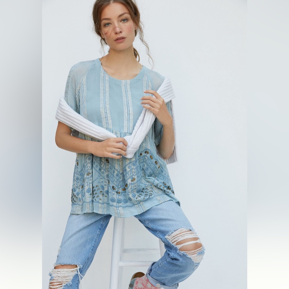 Anthropologie Blue Patterned Blouse